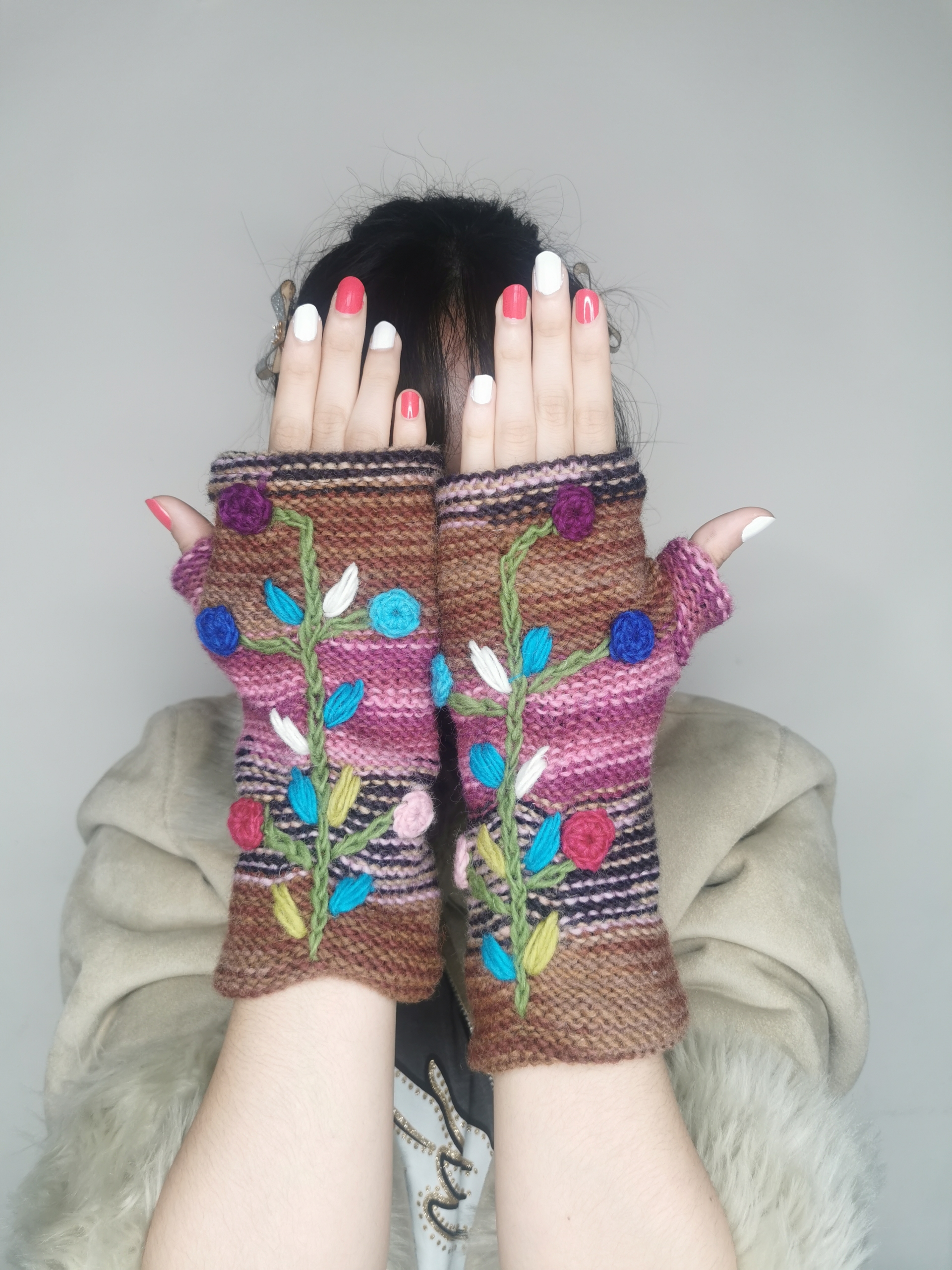 Hand Knitted Wool Fingerless Gloves - Image 6