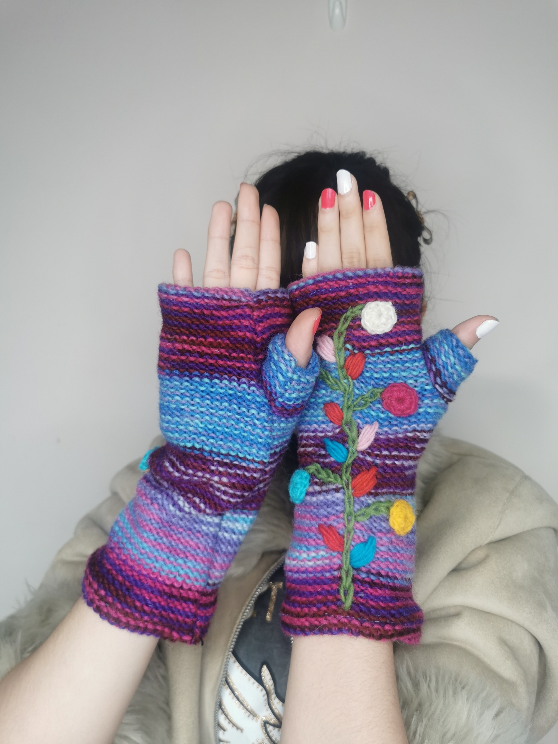 Hand Knitted Wool Fingerless Gloves - Image 8