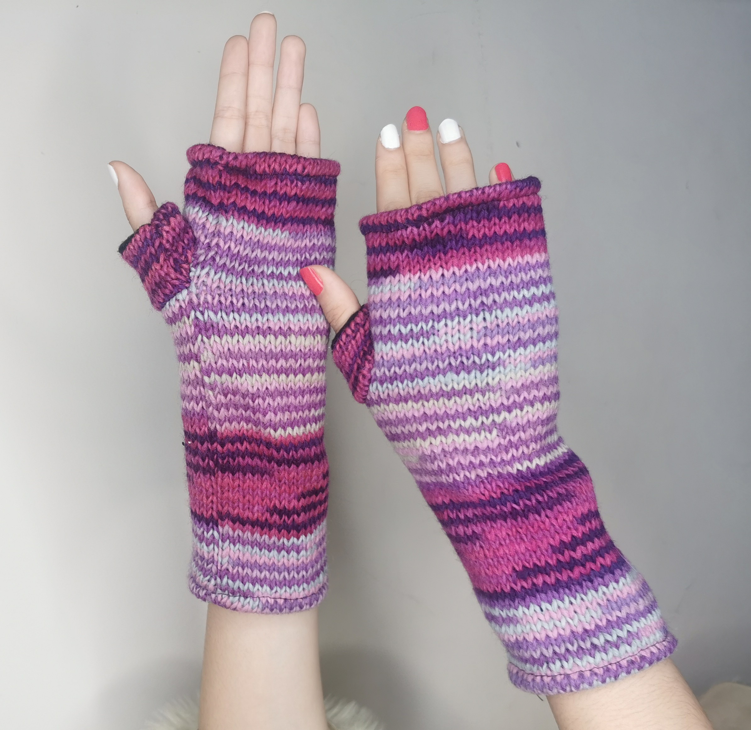 Hand Knitted Wool Fingerless Gloves - Image 9