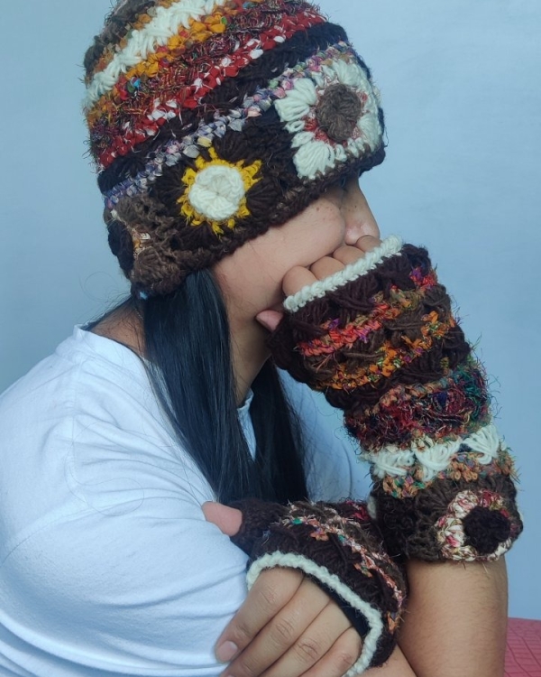 Hand-Knitted Wool Hat and Mitten Set