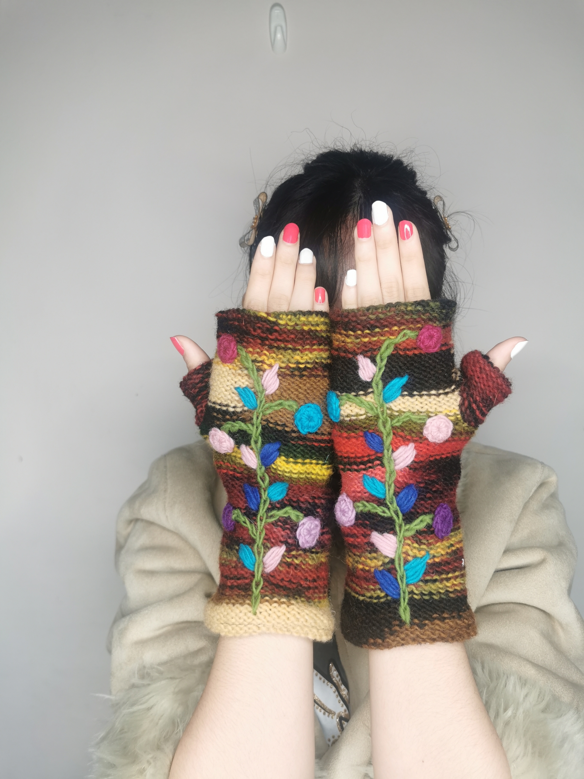 Hand Knitted Wool Fingerless Gloves - Image 4