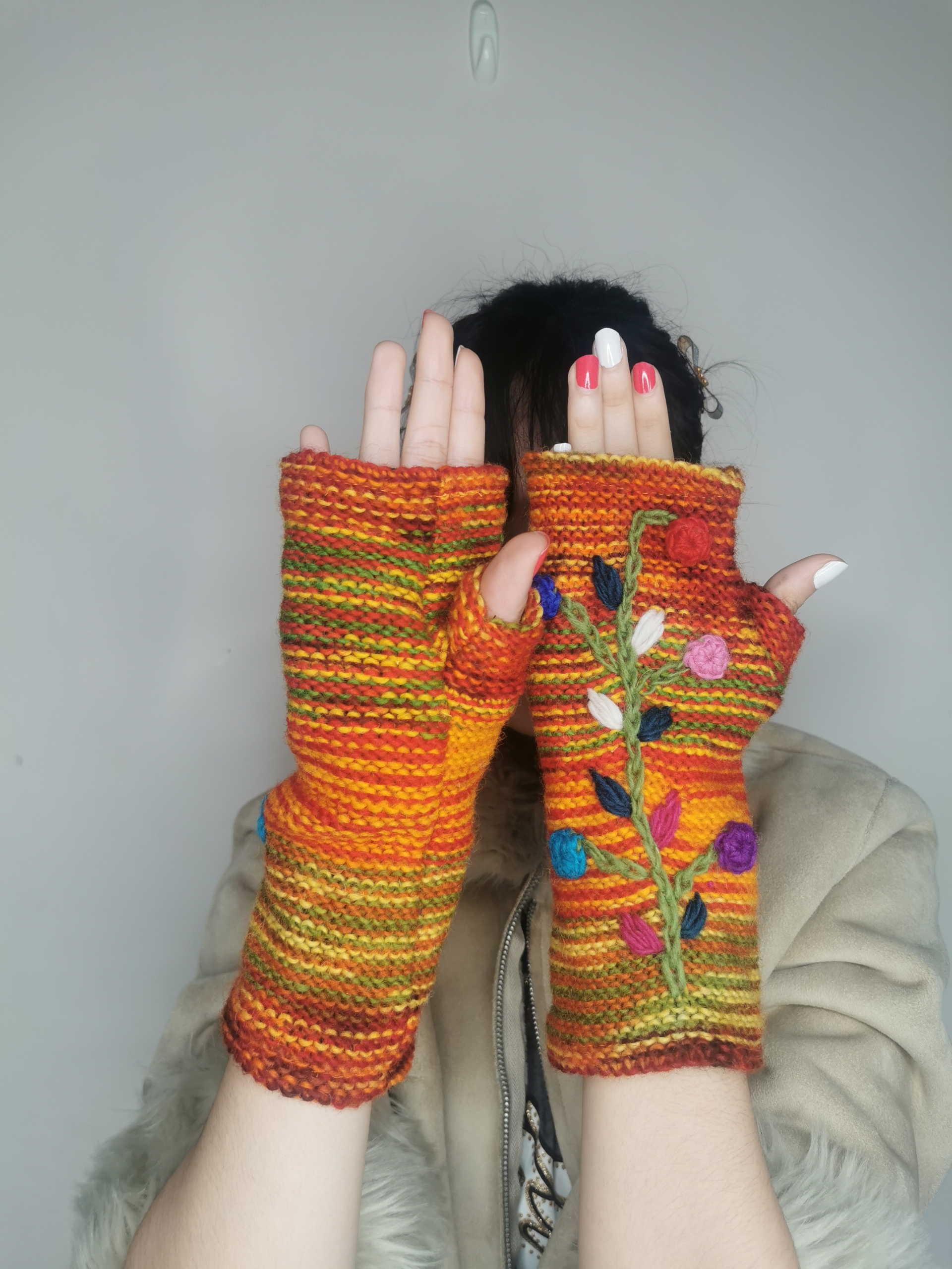 Hand Knitted Wool Fingerless Gloves - Image 3