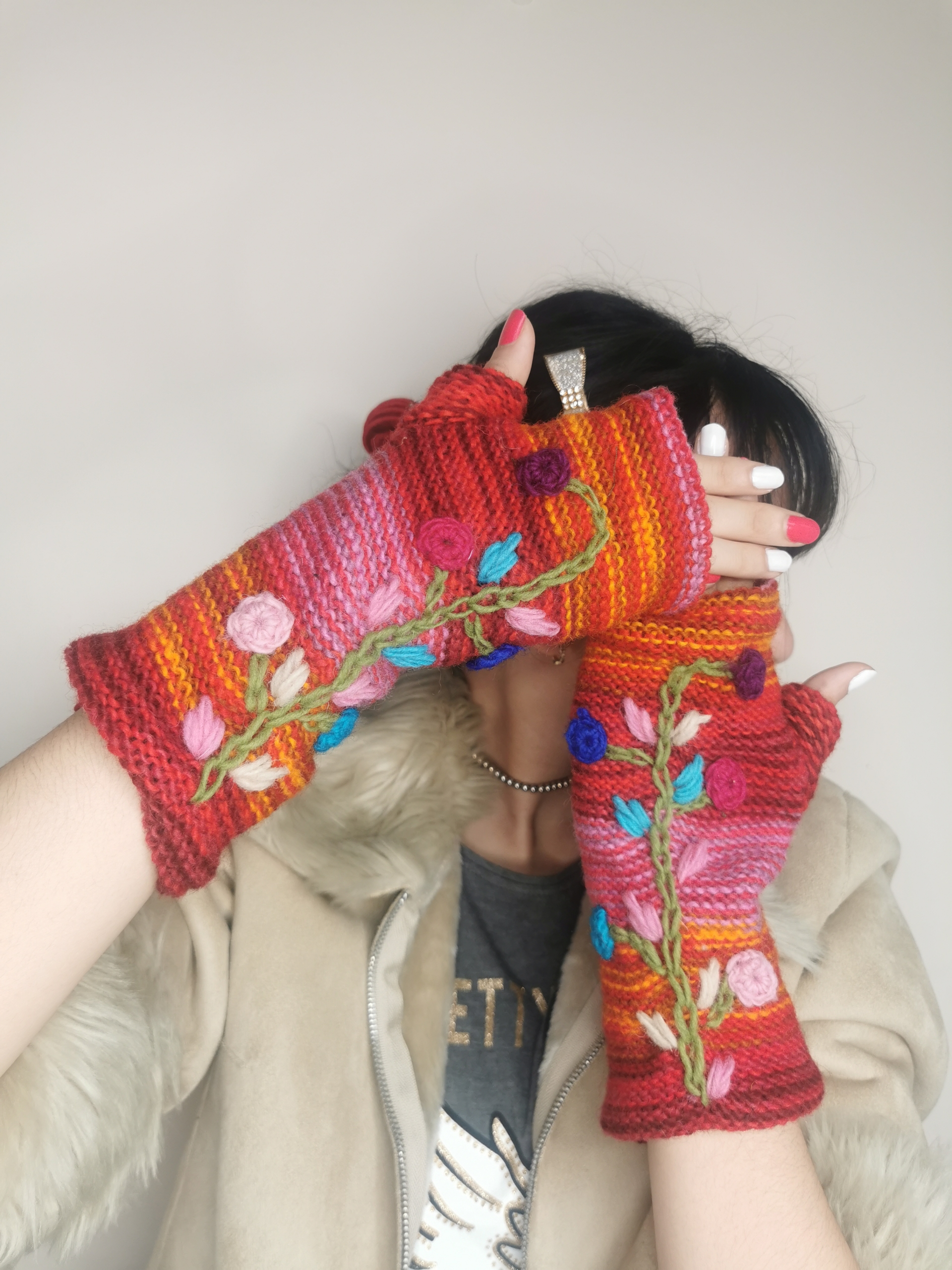 Hand Knitted Wool Fingerless Gloves - Image 2